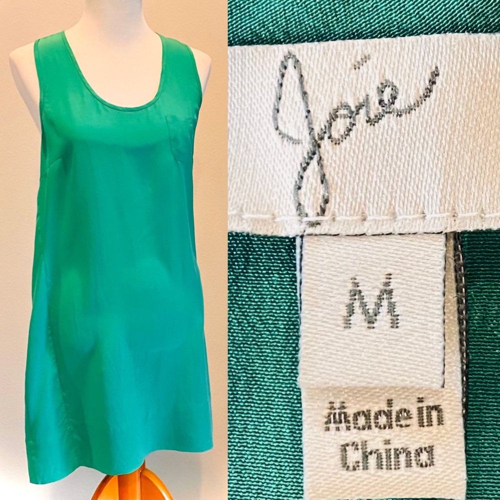 joie green casual tank dress 100% Silk size medium